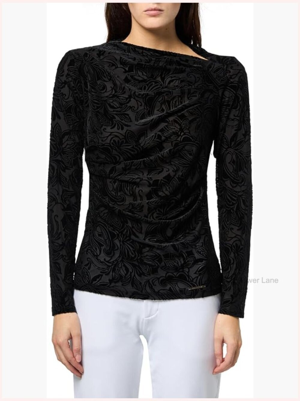Womens Velvet Textured Mock Neck Blouse Top Long Sleeve